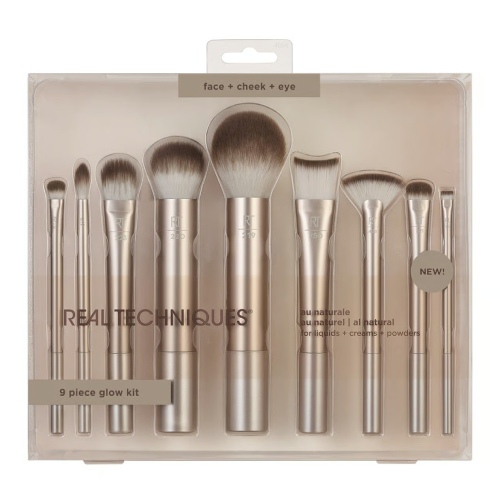 Real Techniques 9 Piece Au Naturale Makeup Brush Set, Real Techniques, แปรงแต่งหน้า Real Techniques ,REAL TECHNIQUES Au Naturale Makeup Brush Kit, For Foundation, Powders, and Concealers, Premium Quality Face Brushes, 9 Piece Set, 